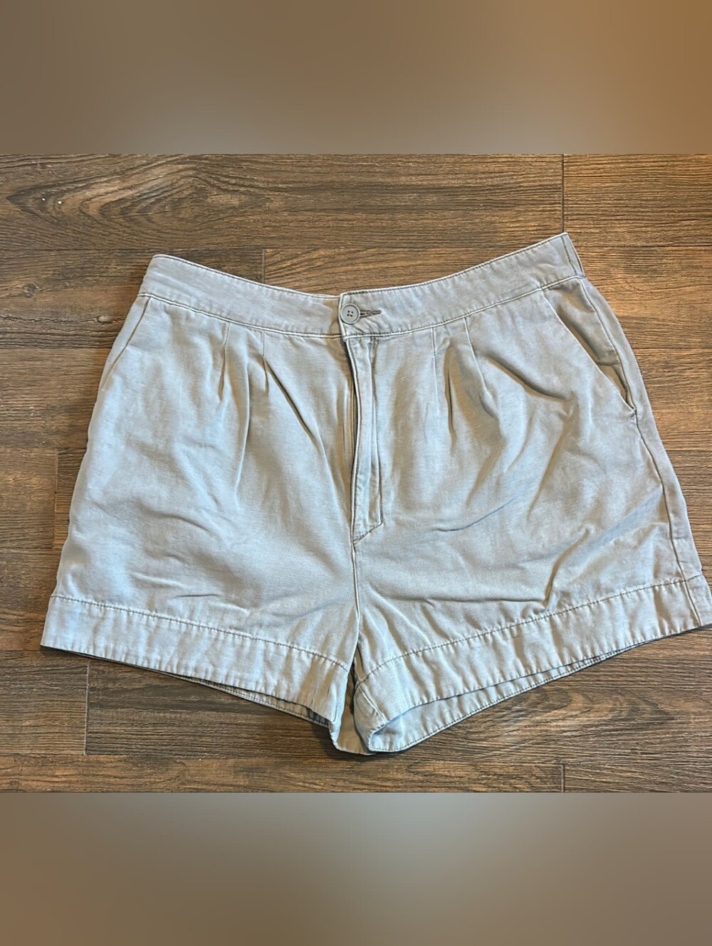 Joie High Rise Pleated Cotton  Linen Blend Shorts Sage Green Size Large